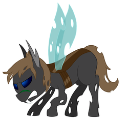 Size: 1280x1237 | Tagged: safe, artist:phoenixswift, oc, oc only, oc:fuselight, changeling, ask fuselight, brown changeling, changelingified, simple background, solo, species swap, white background