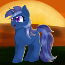 Size: 3000x3000 | Tagged: safe, artist:rainbowtashie, blue belle (g4), pony, unicorn, g4, female, high res, mare, simple background, solo, sunset