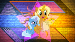 Size: 5120x2880 | Tagged: safe, artist:cheezedoodle96, artist:laszlvfx, edit, sunflower spectacle, trixie, pony, g4, female, filly, filly trixie, letter, magic, wallpaper, wallpaper edit, younger