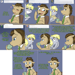 Size: 2254x2254 | Tagged: safe, artist:jitterbugjive, derpy hooves, doctor whooves, time turner, earth pony, pegasus, pony, lovestruck derpy, g4, coffee cup, crossover, cup, doctor who, female, high res, implied dalek, implied time travel, male, mare, stallion, the doctor