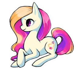 Size: 600x600 | Tagged: safe, artist:ptchoo, light heart, earth pony, pony, g2, g4, crossed hooves, female, g2 to g4, generation leap, heart, heart eyes, lying down, mare, prone, simple background, solo, white background, wingding eyes