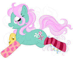 Size: 800x660 | Tagged: safe, artist:masqueadrift, minty, pony, g3, clothes, female, simple background, socks, solo, striped socks, transparent background