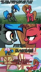 Size: 1280x2255 | Tagged: safe, artist:shovrike, oc, oc only, oc:jade shine, oc:pun, earth pony, pegasus, pony, ask pun, ask, bait and switch, female, mare