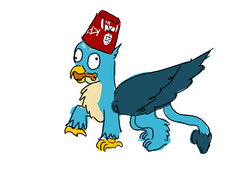 Size: 1300x1000 | Tagged: safe, artist:horsesplease, gallus, bird, chicken, g4, bucket, carnivore, derp, eating, fez, food, gallus the rooster, griffons doing griffon things, hat, kfc, meat, mouth hold, that griffon sure does love kfc