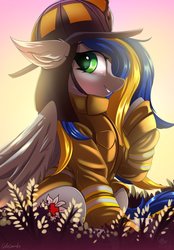 Size: 711x1024 | Tagged: safe, artist:ask-colorsound, oc, oc only, oc:eagle fly, pegasus, pony, female, firefighter, firefighter helmet, helmet, mare, solo, ych result