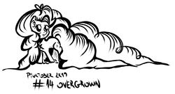 Size: 3512x1896 | Tagged: safe, artist:coco-drillo, pinkie pie, earth pony, pony, g4, chest fluff, ear fluff, excited, female, happy, huge mane, impossibly large hair, impossibly large mane, inktober, monochrome, overgrown, pinktober, solo, tiny, tiny ponies