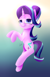 Size: 1560x2376 | Tagged: safe, artist:nicxchy, starlight glimmer, pony, unicorn, g4, chest fluff, female, gradient background, leg fluff, looking at you, mare, solo