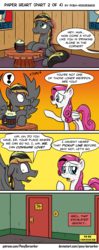 Size: 975x2474 | Tagged: safe, artist:pony-berserker, diamond rose, oc, oc:berzie, oc:midnight blaze, changeling, pegasus, pony, comic:paper heart, g4, bad pickup line, comic, disguise, disguised changeling, female, male, mare, not rarity, obey, pomf, read, speech bubble, spread wings, that escalated quickly, wingboner, wings