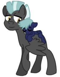 Size: 299x383 | Tagged: safe, artist:dexterousdecarius, thunderlane, oc, oc:buster, oc:cloud buster, pony, g4, base used, father and son, male, no tail, offspring, parent:rainbow dash, parent:thunderlane, parents:thunderdash, ponies riding ponies, riding, simple background, transparent background