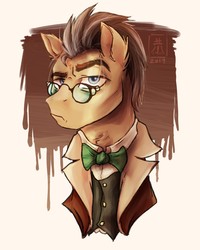 Size: 1443x1803 | Tagged: safe, artist:wildetrashbag, doctor whooves, time turner, earth pony, pony, g4, bowtie, bust, glasses, male, solo, stallion