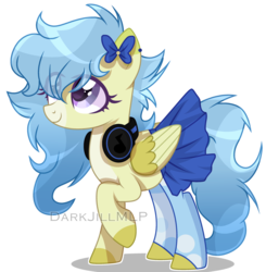 Size: 3224x3296 | Tagged: safe, artist:darkjillmlp123, oc, oc only, oc:lemon blues, pegasus, pony, bow, clothes, cute, female, headphones, high res, mare, simple background, skirt, socks, solo, transparent background