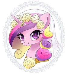 Size: 1200x1350 | Tagged: safe, artist:ayahana, princess cadance, alicorn, pony, g4, bust, cute, cutedance, female, flower, flower in hair, heart eyes, horn, horn ring, mare, marriage, ring, simple background, solo, wedding, wedding ring, wedding veil, white background, wingding eyes