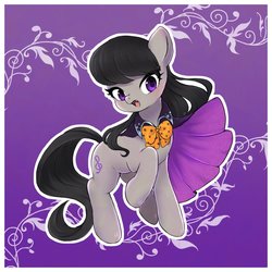 Size: 1125x1125 | Tagged: safe, artist:ayahana, octavia melody, earth pony, pony, cape, clothes, costume, cute, cute little fangs, fangs, female, halloween, halloween costume, holiday, mare, open mouth, raised hoof, solo, tavibetes