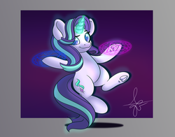 Size: 3990x3135 | Tagged: safe, artist:burnflameheart, starlight glimmer, pony, unicorn, g4, bipedal, female, glowing horn, high res, horn, magic, magic circle, smiling, smirk, solo