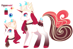Size: 2115x1428 | Tagged: safe, artist:shady-bush, oc, oc only, oc:peppermint bark, original species, pony, scented pony, unicorn, closed species, female, reference sheet, simple background, solo, transparent background