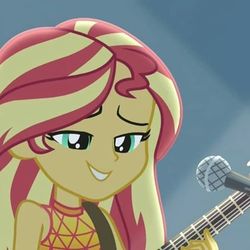 Size: 480x480 | Tagged: safe, screencap, sunset shimmer, equestria girls, g4, let it rain, my little pony equestria girls: better together, cropped, female, guitar, microphone, musical instrument, play, song