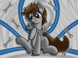 Size: 1280x960 | Tagged: safe, artist:sirponiesalot, oc, oc only, oc:fuselight, pegasus, pony, male, solo, stallion, wrench