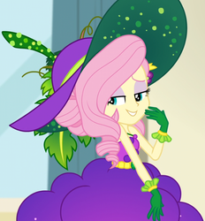 Size: 608x655 | Tagged: safe, screencap, fluttershy, equestria girls, equestria girls specials, g4, my little pony equestria girls: better together, my little pony equestria girls: holidays unwrapped, o come all ye squashful, bare shoulders, belt, clothes, cornucopia costumes, costume, cropped, cute, dress, female, food, geode of fauna, gloves, grapes, hat, huggable, jewelry, leaf, lidded eyes, magical geodes, necklace, sleeveless, smiling, vine