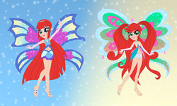 Size: 1291x780 | Tagged: safe, artist:lumi-infinite64, artist:prismagalaxy514, artist:rainbow15s, artist:selenaede, fairy, human, equestria girls, g4, bare shoulders, barefoot, barely eqg related, base used, blue wings, cartoon network, clothes, colored wings, crossover, crown, enchantix, equestria girls style, equestria girls-ified, fairies, fairies are magic, fairy wings, fairyized, feet, gloves, gradient wings, jewelry, johnny test, long gloves, long hair, mary test, rainbow s.r.l, regalia, sparkly wings, strapless, susan test, wings, winx, winx club, winxified