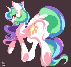 Size: 2048x1941 | Tagged: safe, artist:tohupo, princess celestia, alicorn, pony, g4, black background, butt, featureless crotch, female, looking at you, looking back, looking back at you, mare, plot, praise the sun, rear view, simple background, solo, sunbutt