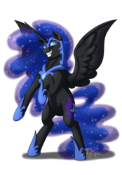 Size: 2526x3635 | Tagged: safe, artist:jack-pie, nightmare moon, alicorn, pony, g4, ethereal mane, female, high res, mare, rearing, simple background, smiling, solo, starry mane, transparent background