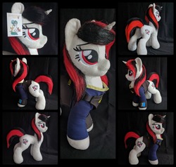 Size: 2000x1900 | Tagged: safe, artist:burgunzik, oc, oc only, oc:blackjack, pony, unicorn, fallout equestria, fallout equestria: project horizons, irl, photo, plushie, solo, vault security armor