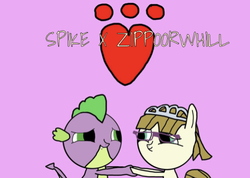 Size: 631x450 | Tagged: safe, alternate version, artist:undeadponysoldier, spike, zippoorwhill, dragon, pony, g4, crack shipping, cute, female, filly, heart, holding hands, holiday, male, paw print, shipping, spikoorwhill, straight, this will end in happiness, valentine's day, word art