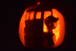 Size: 6000x4000 | Tagged: safe, artist:rainbowbacon, doctor whooves, time turner, earth pony, pony, g4, david tennant, doctor who, halloween, pumpkin, pumpkin carving, tardis