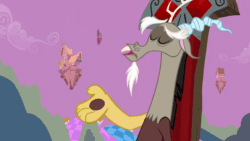 Size: 640x360 | Tagged: safe, screencap, discord, draconequus, g4, the return of harmony, animated, chaos, discorded landscape, eyes closed, floppy ears, gif, male, reaction image, solo, yawn