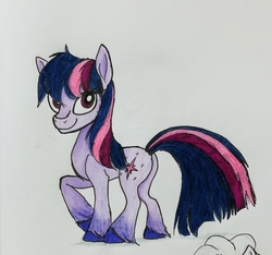 Size: 2888x2702 | Tagged: safe, artist:littlemissyxdl, twilight sparkle, earth pony, pony, g4, butt, female, g5 concept leak style, g5 concept leaks, high res, looking at you, mare, plot, solo, traditional art, twilight sparkle (g5 concept leak), unshorn fetlocks