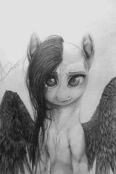 Size: 2442x3648 | Tagged: safe, artist:thatdreamerarts, fluttershy, pegasus, pony, g4, bust, female, front view, full face view, grayscale, high res, looking at you, mare, monochrome, portrait, solo, spread wings, stray strand, traditional art, wings