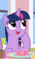 Size: 531x887 | Tagged: safe, screencap, twilight sparkle, alicorn, pony, g4, the ending of the end, cropped, cute, donut, female, food, offscreen character, solo, twiabetes, twilight sparkle (alicorn)