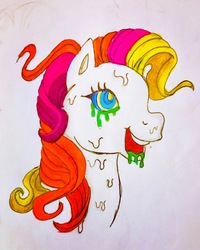 Size: 2645x3306 | Tagged: safe, artist:littlemissyxdl, sunny daze (g3), pony, g3, bust, female, high res, melting, solo, traditional art, trippy