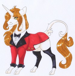 Size: 2558x2564 | Tagged: safe, artist:frozensoulpony, oc, oc only, pony, unicorn, clothes, high res, male, solo, stallion, suit, traditional art