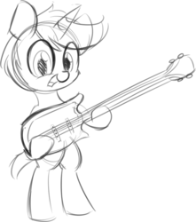 Size: 976x1102 | Tagged: safe, artist:taurson, oc, oc only, oc:coffee, pony, unicorn, cute, electric guitar, grin, guitar, lineart, musical instrument, sketch, smiling, solo