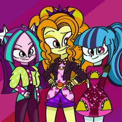 Size: 768x768 | Tagged: safe, artist:nene, adagio dazzle, aria blaze, sonata dusk, equestria girls, g4, my little pony equestria girls: better together, adoragio, ariabetes, cute, female, hands behind back, minidress, sonatabetes, taco dress, the dazzlings, trio, trio female