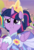 Size: 631x940 | Tagged: safe, screencap, spike, twilight sparkle, alicorn, pony, g4, the last problem, cropped, crown, crying, female, jewelry, male, messy mane, odd one out, offscreen character, regalia, second coronation dress, solo focus, tears of joy, teary eyes, twilight sparkle (alicorn)