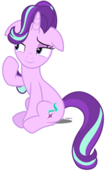 Size: 722x1107 | Tagged: safe, artist:tigerbeetle, starlight glimmer, pony, g4, season 6, bedroom eyes, casual, female, floppy ears, lightly watermarked, mane flip, promo, season 6 hype, simple background, smiling, solo, transparent background, watermark