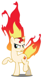 Size: 688x1162 | Tagged: safe, artist:tigerbeetle, sunset shimmer, pony, unicorn, g4, angry, burning, female, fiery shimmer, fire, furious, mane of fire, raised hoof, rapidash shimmer, shadow, simple background, solo, tail, tail of fire, transparent background