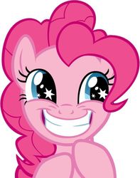 Size: 670x852 | Tagged: artist needed, safe, pinkie pie, earth pony, pony, g4, cute, female, grin, happy, planning, plotting your demise, simple background, smiling, solo, squee, starry eyes, white background, wingding eyes