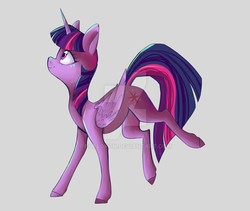 Size: 1024x864 | Tagged: safe, artist:phelorena, twilight sparkle, alicorn, pony, g4, colored hooves, deviantart watermark, female, gray background, mare, obtrusive watermark, simple background, solo, twilight sparkle (alicorn), watermark