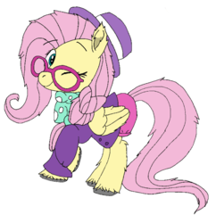 Size: 992x1024 | Tagged: safe, artist:danksailor, fluttershy, pony, fake it 'til you make it, g4, alternate hairstyle, cute, female, fluffy, hipstershy, one eye closed, outfit, solo, wink