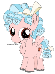 Size: 770x1024 | Tagged: safe, artist:danksailor, cozy glow, pony, g4, chest fluff, cozybetes, cute, dialogue, female, fluffy, golly, golly loli, pure concentrated unfiltered evil of the utmost potency, pure unfiltered evil, solo