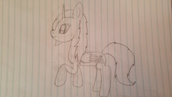 Size: 4032x2268 | Tagged: safe, artist:asiandra dash, oc, oc only, oc:rainbowrio, alicorn, pony, hair redesign, lined paper, pencil drawing, solo, traditional art