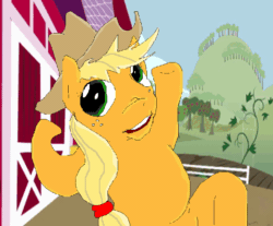 Size: 698x577 | Tagged: safe, artist:applebeans, applejack, earth pony, pony, g4, animated, dancing, female, gif, not salmon, solo, wat