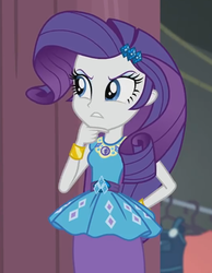 Size: 787x1013 | Tagged: safe, screencap, rarity, equestria girls, g4, my little pony equestria girls: better together, rarity investigates: the case of the bedazzled boot, belt, bracelet, clothes, clothes rack, cropped, cutie mark accessory, cutie mark on clothes, determined, female, frilly design, geode of shielding, hairpin, hand behind back, hand on chin, jewelry, magical geodes, narrowed eyes, pencil skirt, pendant, raribetes, rarity peplum dress, skirt, sleeveless, solo, tank top, teeth, thinking