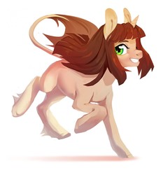 Size: 1193x1280 | Tagged: safe, artist:tavyapl, oc, oc only, pony, unicorn, female, horn, leonine tail, running, simple background, smiling, solo, white background