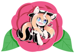 Size: 1976x1398 | Tagged: safe, artist:banzatou, oc, oc only, oc:rosetta garden, pony, unicorn, cute, flower, hat, open mouth, raised hoof, rose, smiling