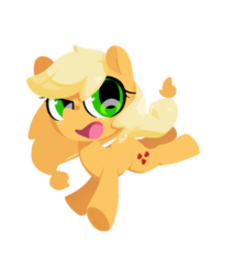 Size: 500x587 | Tagged: safe, artist:penpale-heart, applejack, earth pony, pony, g4, chibi, cute, female, hatless, jackabetes, missing accessory, open mouth, simple background, solo, transparent background