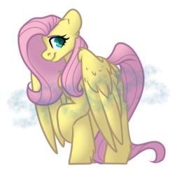 Size: 900x900 | Tagged: safe, artist:spoopygander, fluttershy, pegasus, pony, g4, chest fluff, cute, ear fluff, female, leg fluff, mare, outline, shyabetes, smiling, solo, watermark, wings